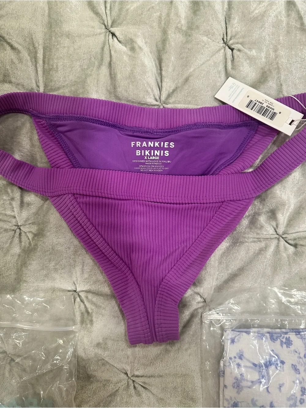 NWT Frankies Bikinis Cole Ribbed Purple Bikini Bottoms and GIGI HADID Headscarf